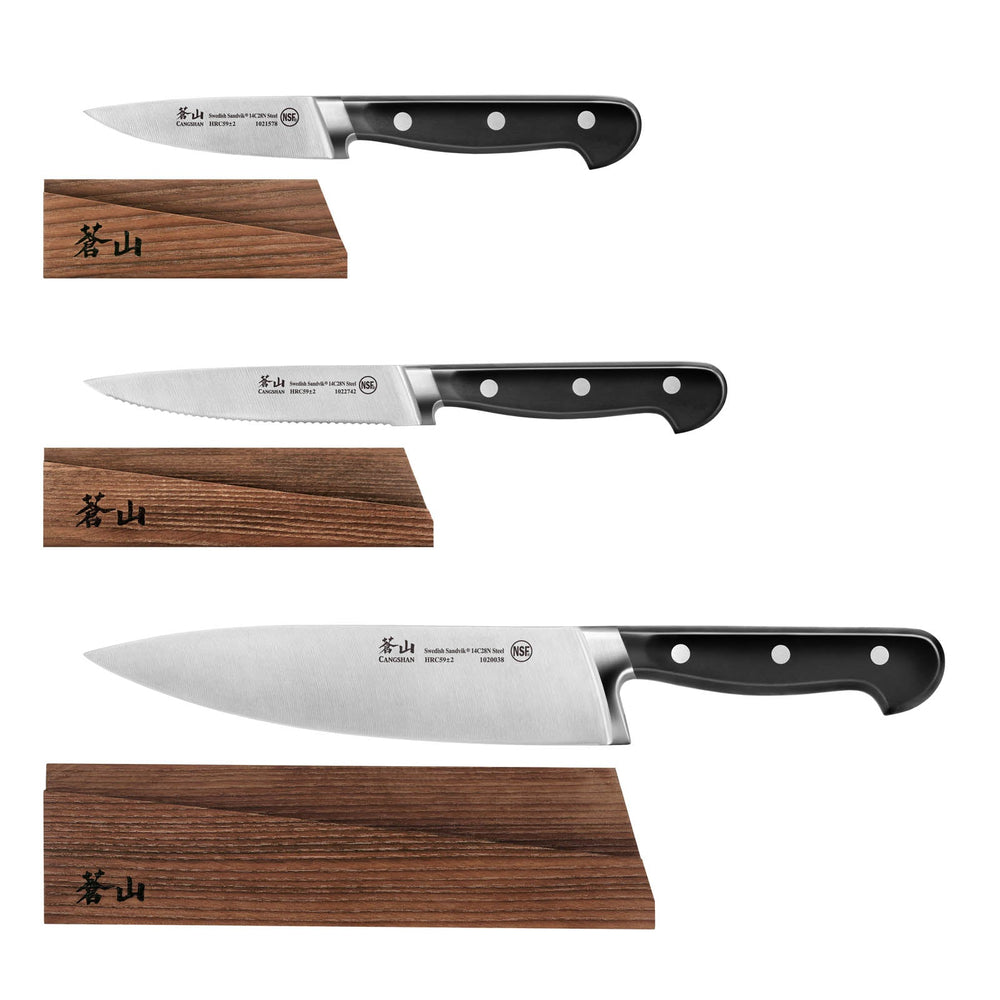 Cangshan TV2 Series 3-Piece Starter Knife Set with Wood Sheaths, Forged Swedish Steel
