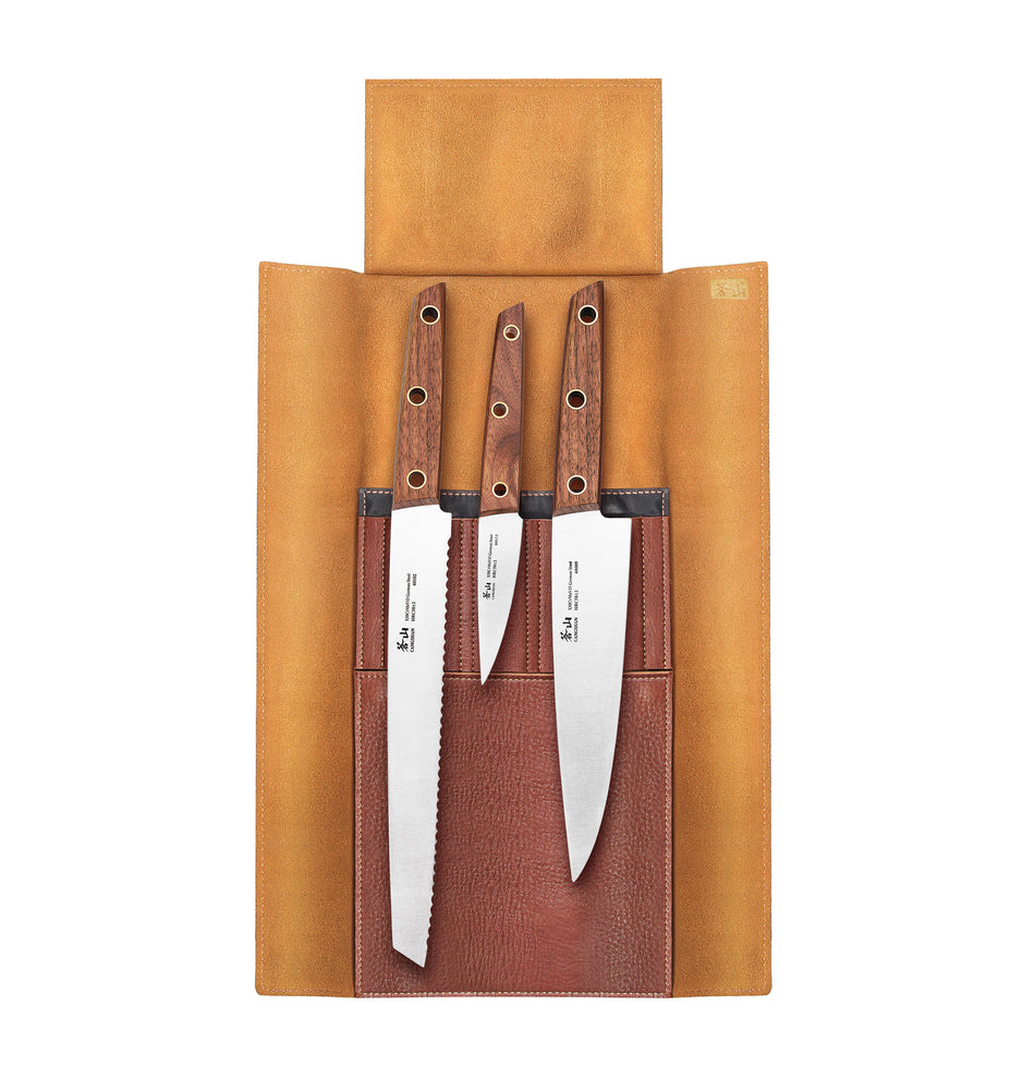 Cangshan W Series 4-Piece Leather Roll Knife Set, German Steel