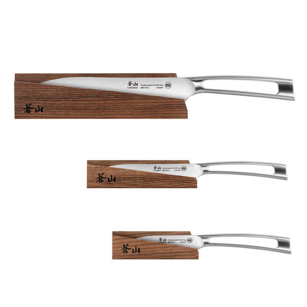 
                  
                    Load image into Gallery viewer, Cangshan TN1 Series 3-Piece Starter Knife Set with Wood Sheaths, Forged Swedish Steel
                  
                