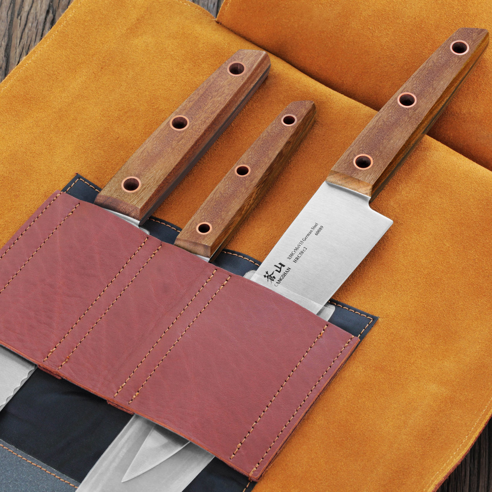 
                  
                    Load image into Gallery viewer, Cangshan W Series 4-Piece Leather Roll Knife Set, German Steel
                  
                