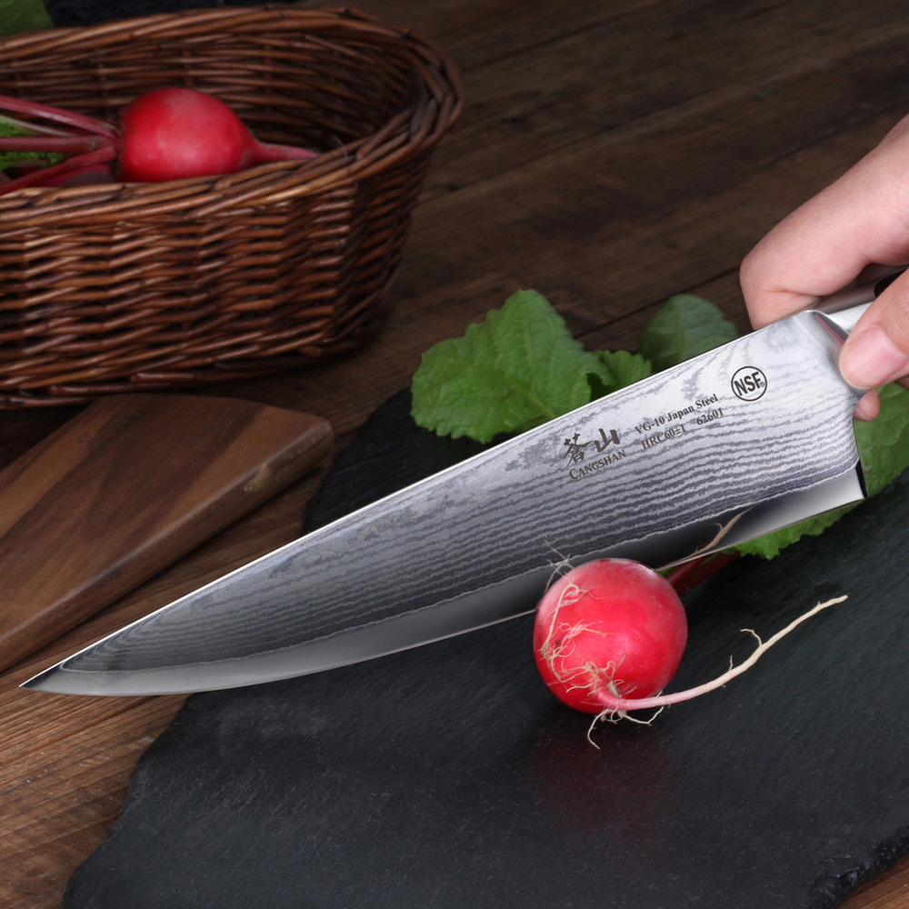 
                  
                    Load image into Gallery viewer, Cangshan Z Series 8&amp;quot;-Inch Chef&amp;#39;s Knife with Walnut Sheath, Forged X-7 Damascus Steel
                  
                