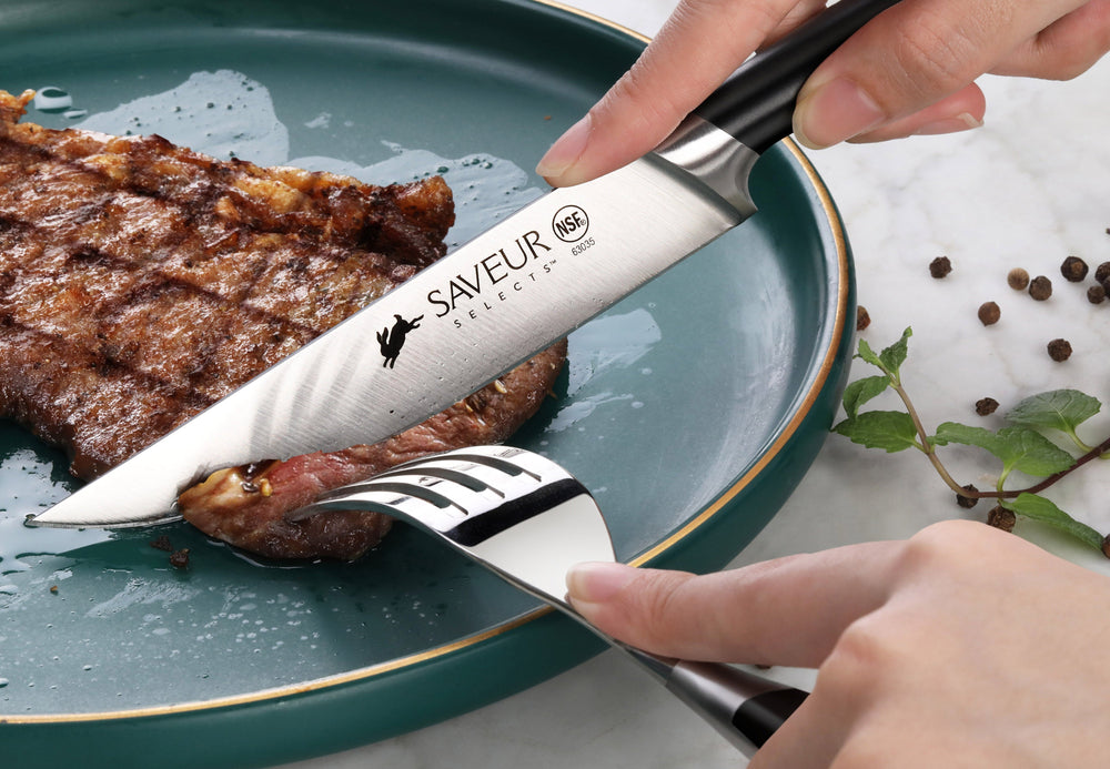 
                  
                    Load image into Gallery viewer, Saveur Selects 4-Piece Fine Edge Steak Knife Set, Forged German Steel
                  
                