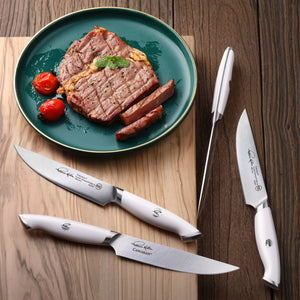 
                  
                    Load image into Gallery viewer, Cangshan Thomas Keller Signature Collection 4-Piece Steak Knife Set w/ Walnut Box, Forged Swedish Powder Steel
                  
                