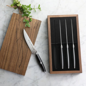 
                  
                    Load image into Gallery viewer, Cangshan Thomas Keller Signature Collection 4-Piece Steak Knife Set w/ Walnut Box, Forged Swedish Powder Steel
                  
                