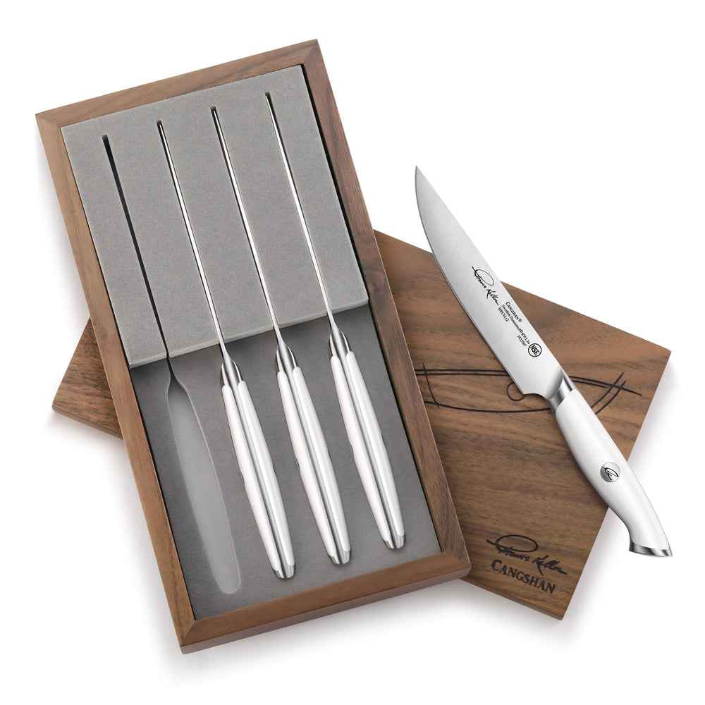 
                  
                    Load image into Gallery viewer, Cangshan Thomas Keller Signature Collection 4-Piece Steak Knife Set w/ Walnut Box, Forged Swedish Powder Steel
                  
                