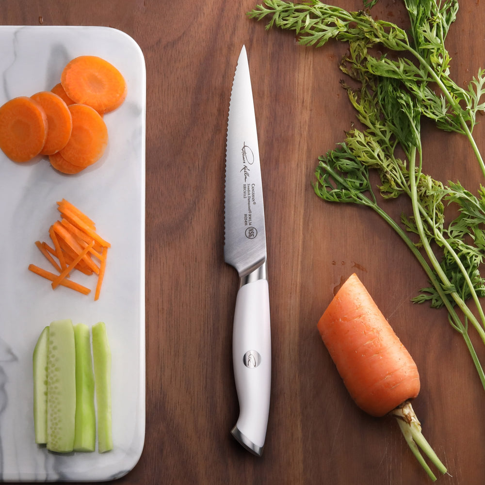 
                  
                    Load image into Gallery viewer, Cangshan Thomas Keller Signature Collection 5-inch Serrated Utility Knife, Forged Swedish Powder Steel
                  
                