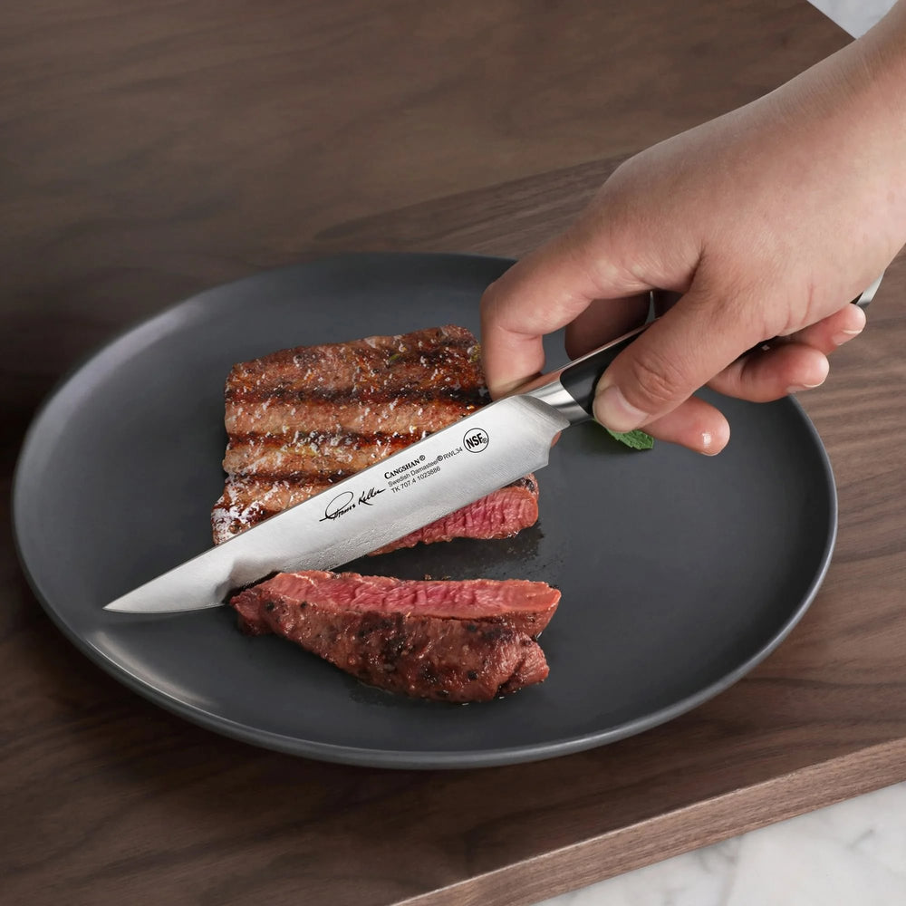 
                  
                    Load image into Gallery viewer, Cangshan Thomas Keller Signature Collection 4-Piece Steak Knife Set w/ Walnut Box, Forged Swedish Powder Steel
                  
                