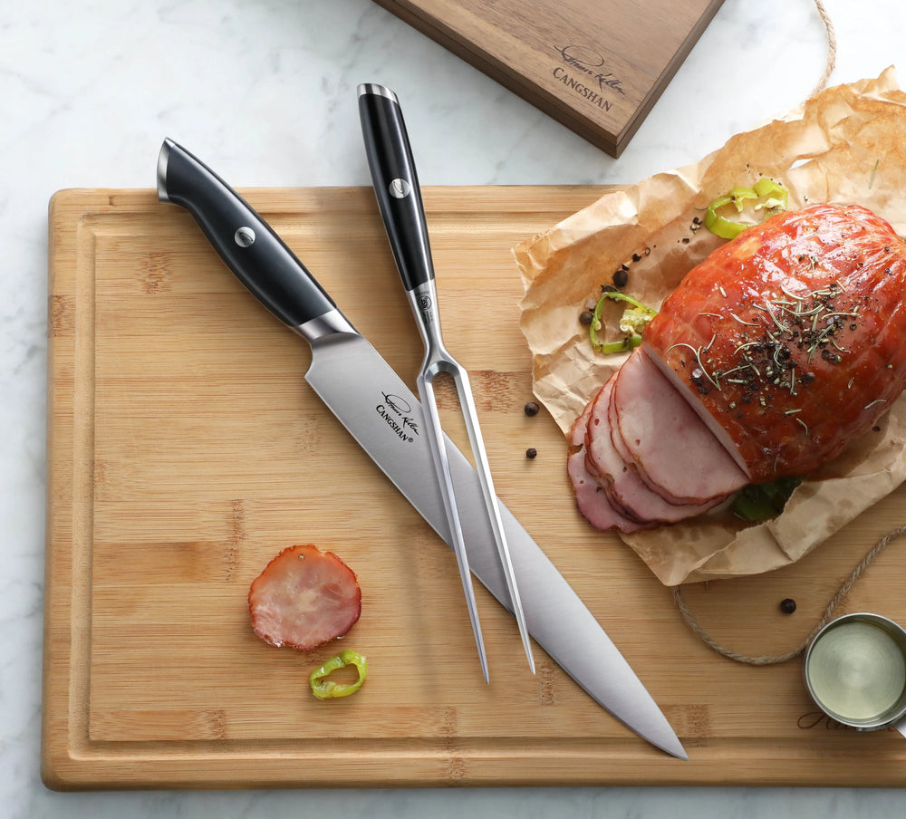 
                  
                    Load image into Gallery viewer, Cangshan Thomas Keller Signature Collection 2-Piece Carving Set w/ Walnut Box, Forged Swedish Powder Steel
                  
                