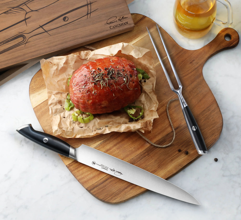 
                  
                    Load image into Gallery viewer, Cangshan Thomas Keller Signature Collection 2-Piece Carving Set w/ Walnut Box, Forged Swedish Powder Steel
                  
                
